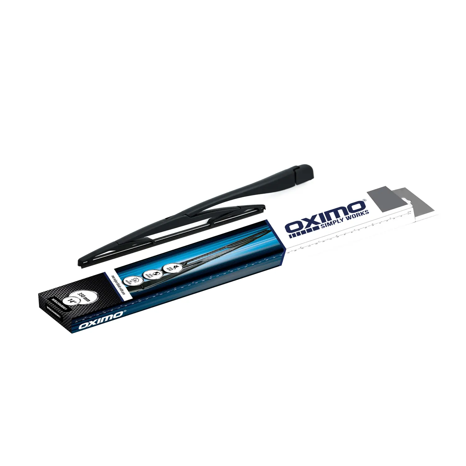 Pióro wycieraczki tylnej wraz z ramieniem OXIMO o długości 350 mm. WRA306R001