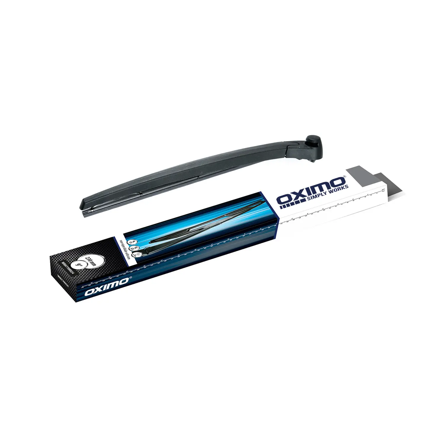 Pióro wycieraczki tylnej wraz z ramieniem OXIMO o długości 340 mm. WRA770R024